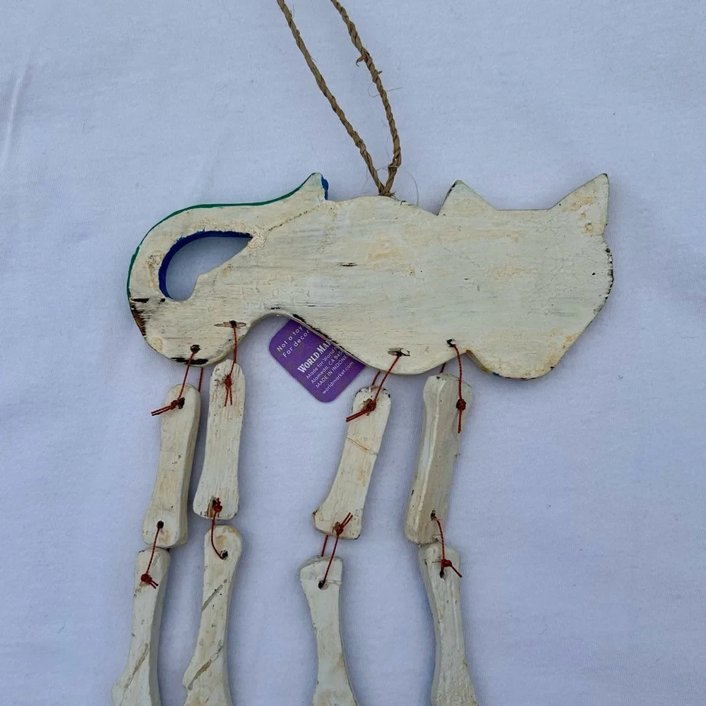 Christmas World Market Cat Day of the Dead ornament White Wood New